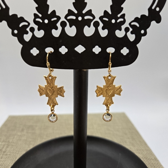 Elegant Gold CrossDrop Earrings - Picture 2 of 3